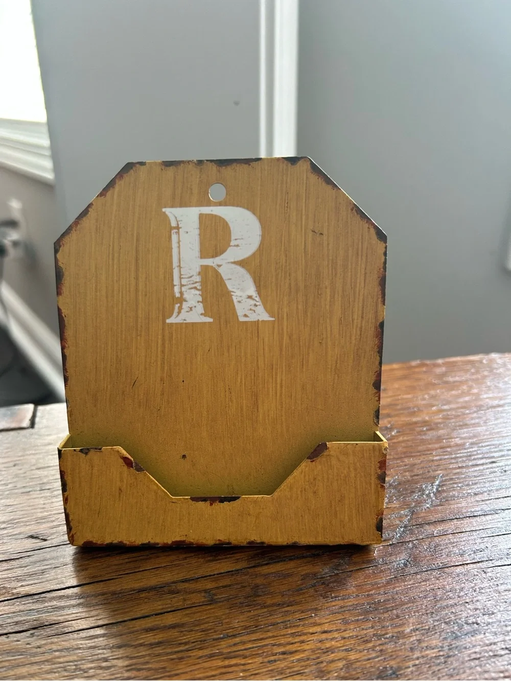 Business Card Holder Distressed Yellow Metal 'R'